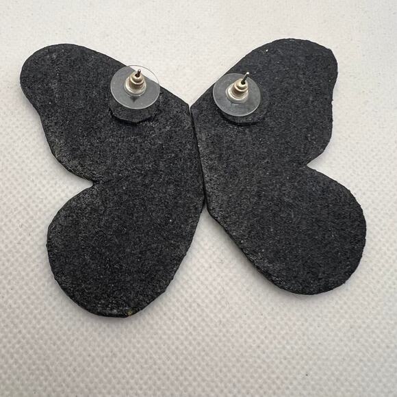 Handmade Large Dramatic Vibrant Butterfly Wing Statement Post Earrings - Picture 6 of 6